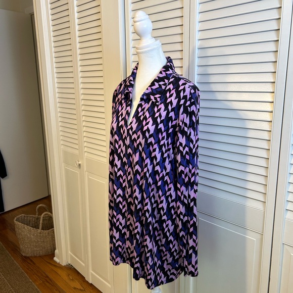 Investments II Essentials Long Sleeve Purple Multi Geometric Top, 2X, EUC - Picture 2 of 7